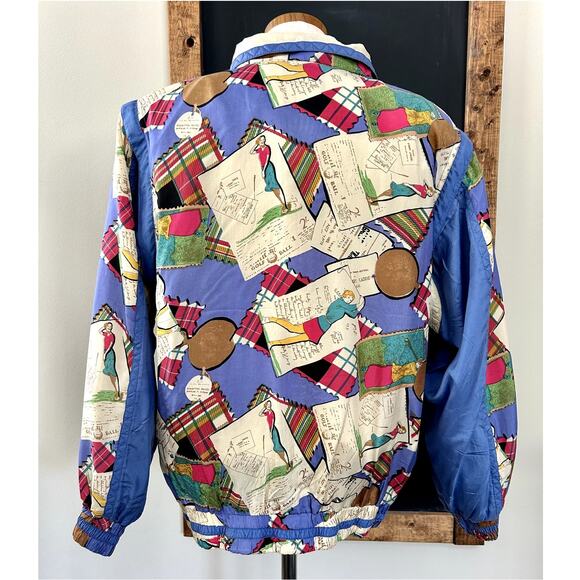 NWT Vintage 90s Silk Statement Bomber Convertible Vest Geometric Patchwork S - Picture 11 of 16
